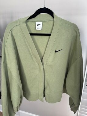 Nike Sage Green Cropped Cardigan with Black Swoosh